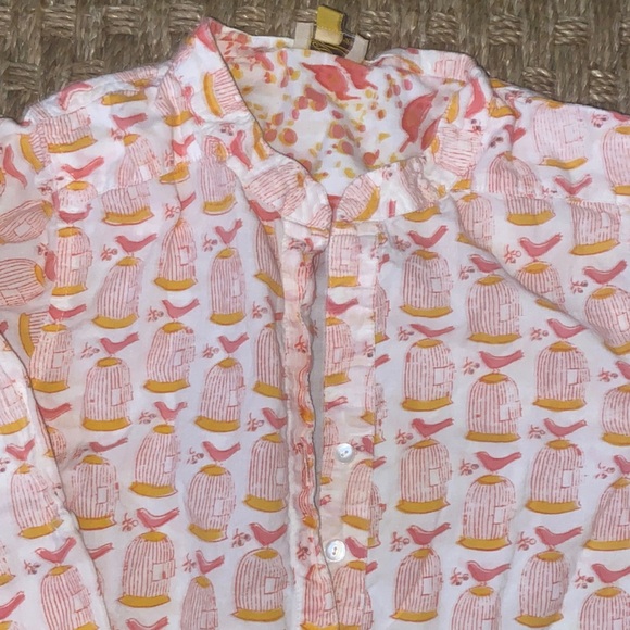 Roberta Roller Rabbit Cotton white w/ Pink & Orange bird/birdcage L/S dress sz 6 - Picture 5 of 10